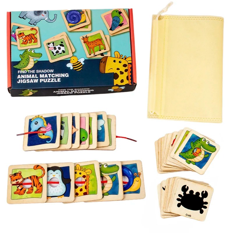Board Game Nature - لوحة مطابقة أنماط فرو الحيوانات الخشبية،